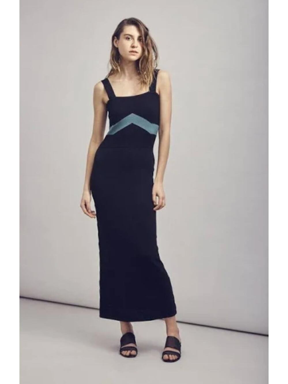 Mila Zovko Luna Knit Strppy Sleeveless Cotton Black & Teal Maxi Dress Small